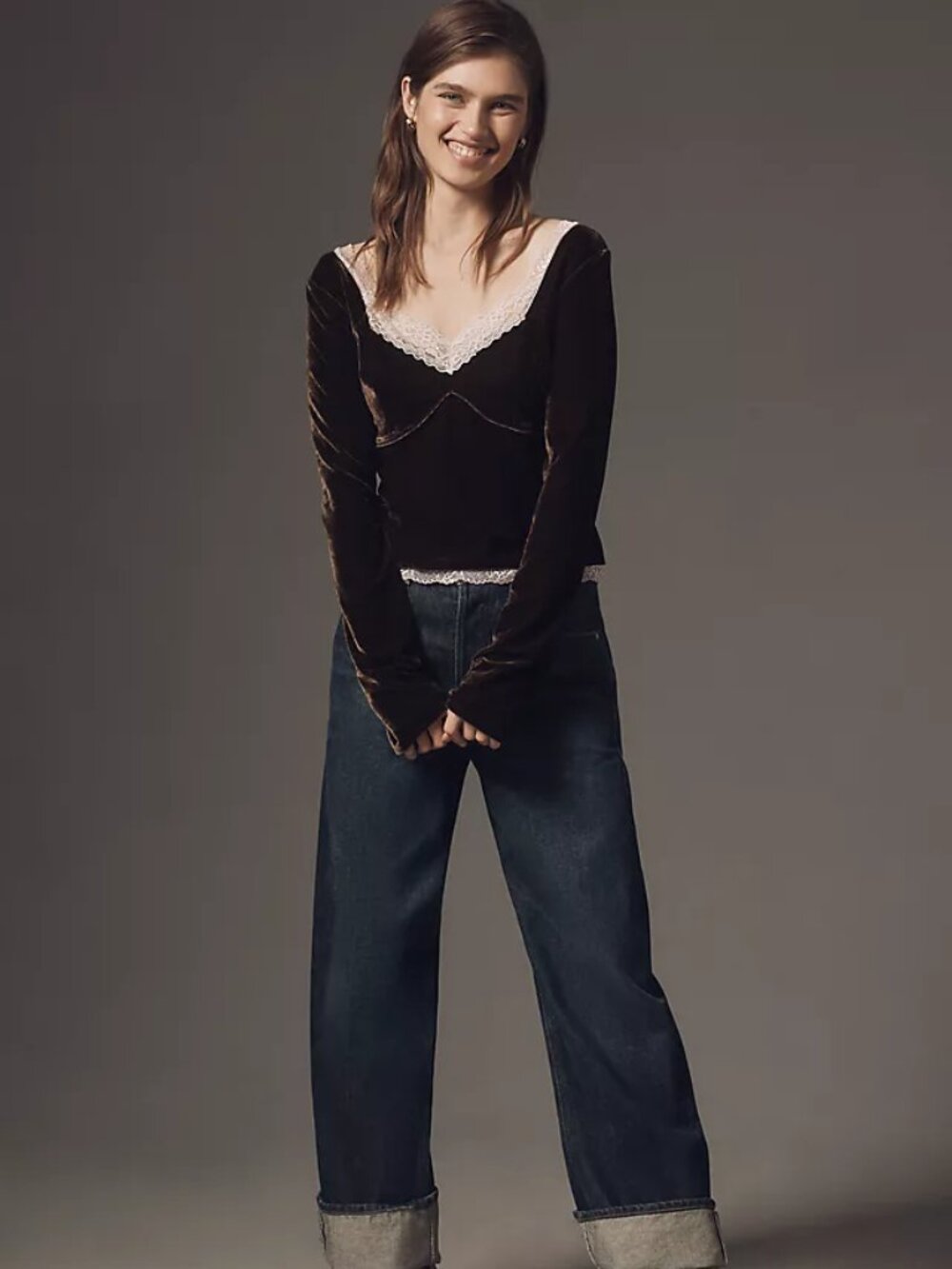 Anthropologie Velvet Lace V-Neck Top, M - Picture 3 of 3